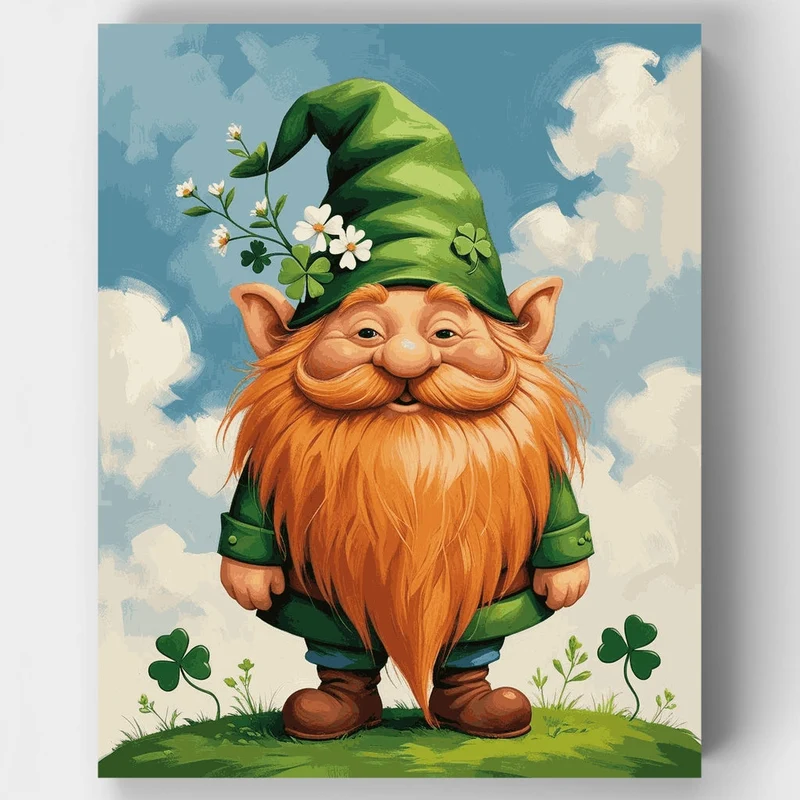 Cheerful Irish Gnome with Shamrocks - Paint by Numbers Kit
