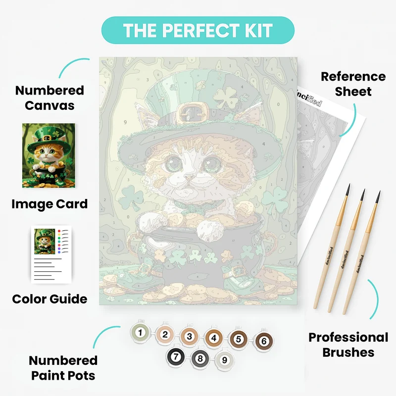Lucky Leprechaun Kitten with Pot of Gold - Paint by Numbers Kit