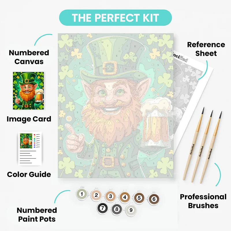 "Leprechaun with Beer and Shamrocks" Paint by Numbers Kit #2