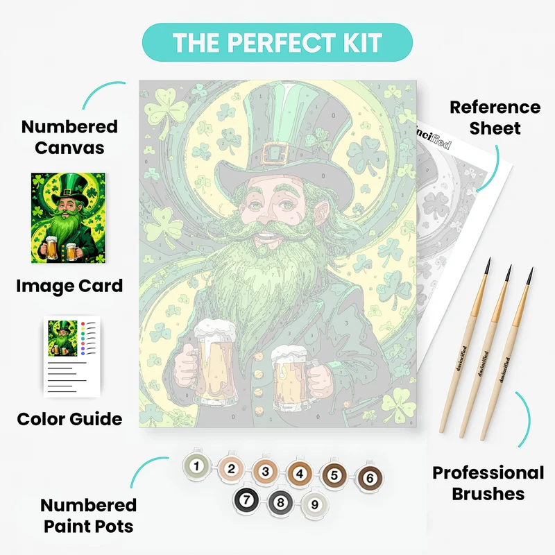 Leprechaun with Beer and Shamrocks - Paint by Numbers Kit