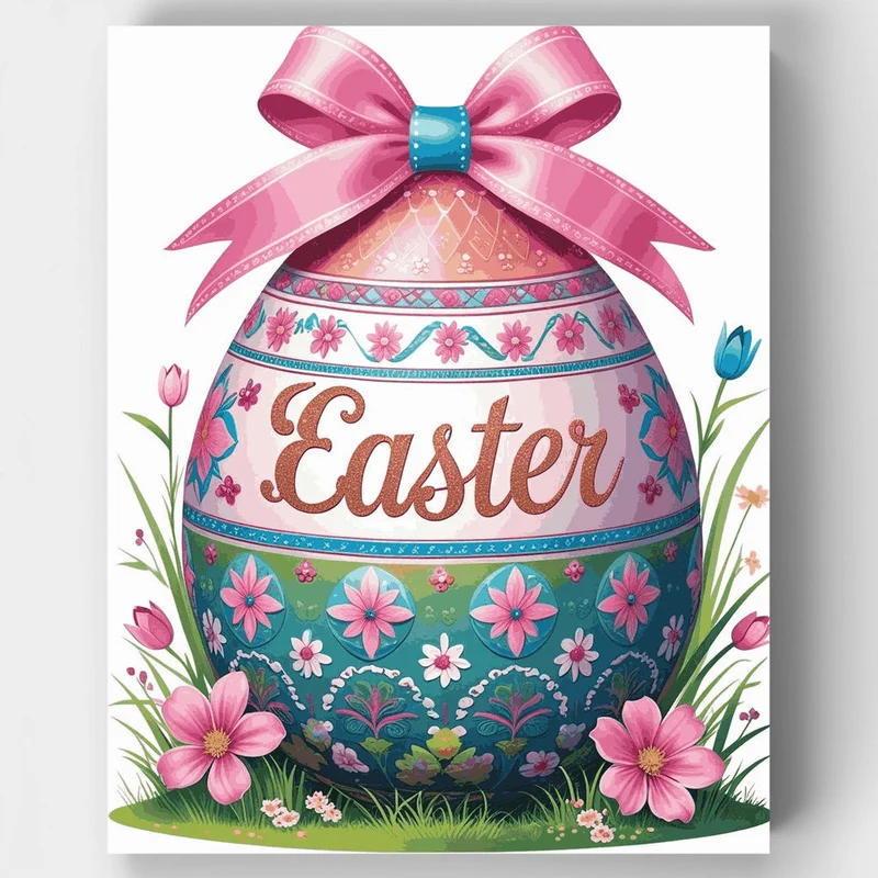 Easter Egg with Pink Bow - Paint by Numbers Kit