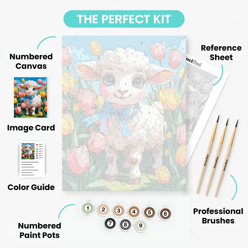 Adorable Lamb in Spring Tulips - Paint by Numbers Kit