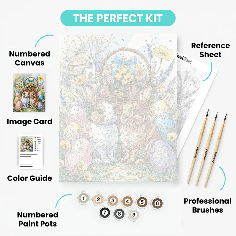 Easter Bunnies with Decorated Eggs - Paint by Numbers Kit
