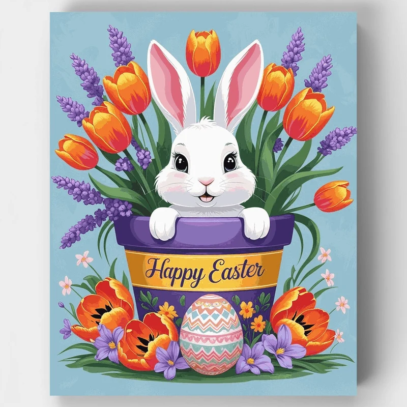 Happy Easter Bunny in Flower Pot - Paint by Numbers Kit