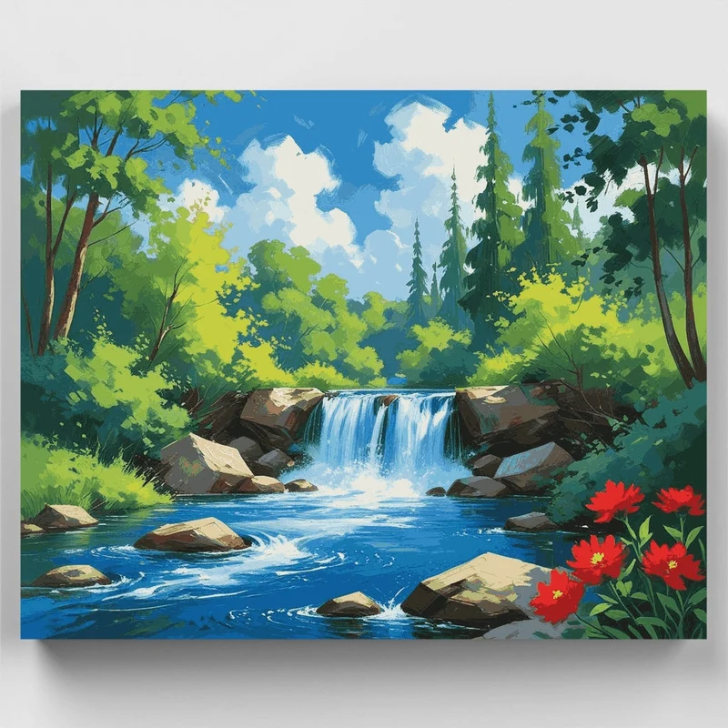 Serene Forest Waterfall - Paint by Numbers Kit
