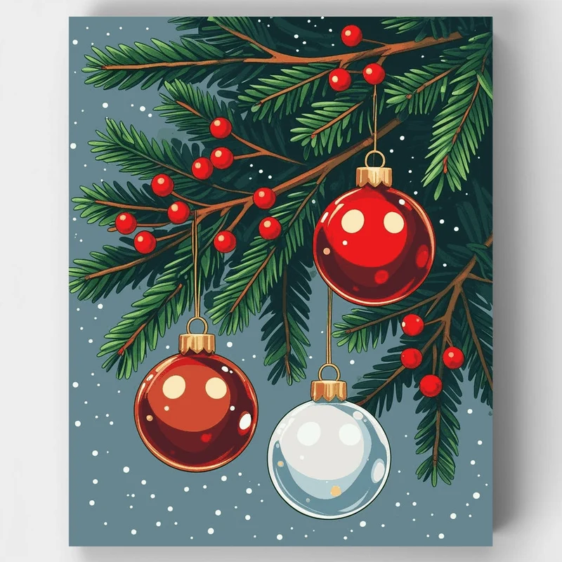 Festive Pine Branches with Ornaments - Paint by Numbers Kit