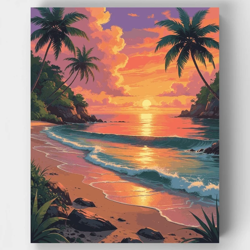 Tropical Sunset Beach - Paint by Numbers Kit