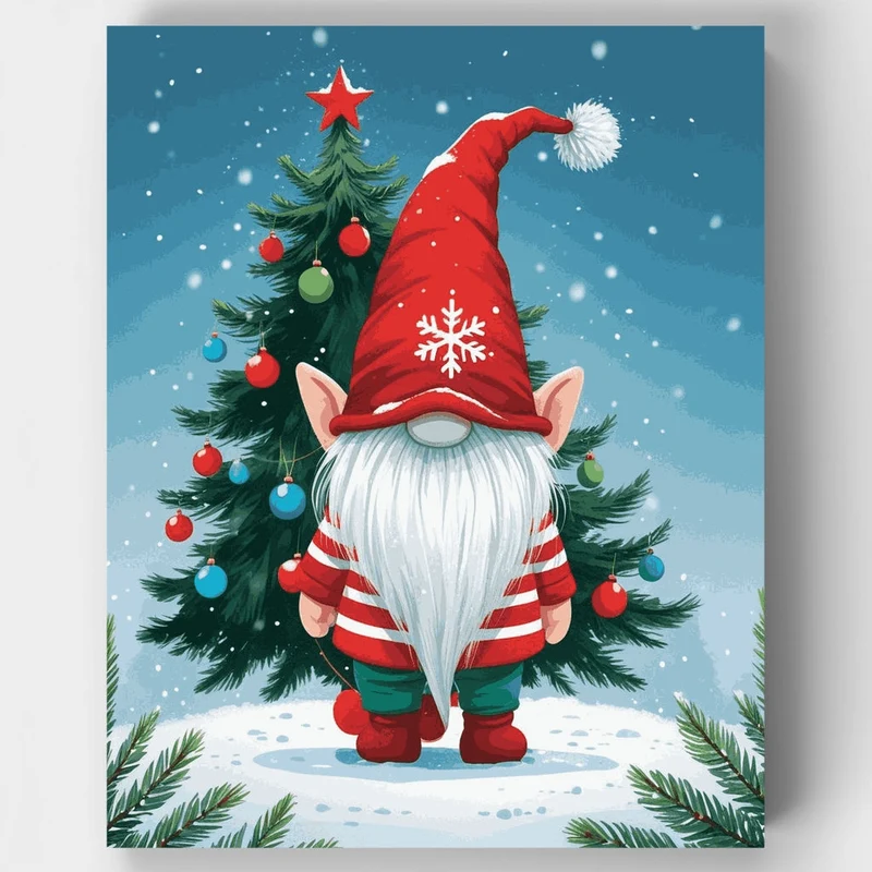 Christmas Gnome with Tree - Paint by Numbers Kit