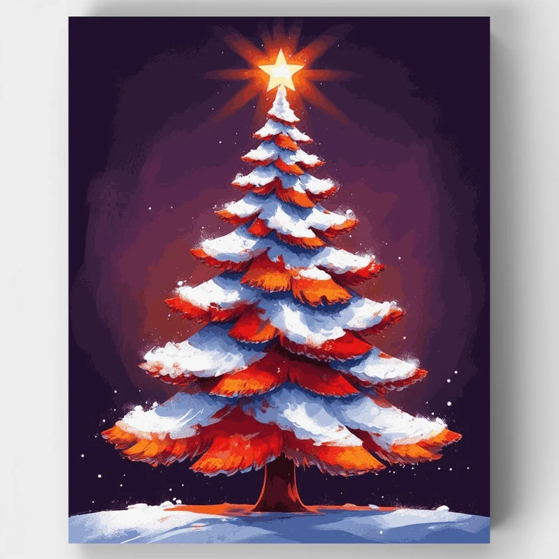 Snowy Christmas Tree with Star - Paint by Numbers Kit