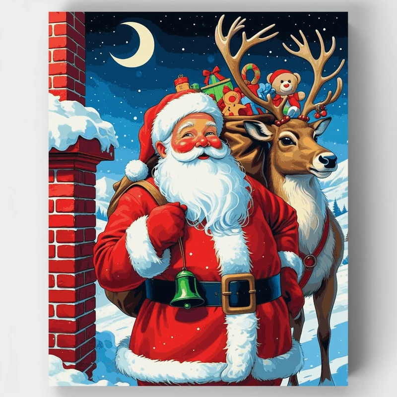 Santa with Reindeer - Paint by Numbers Kit
