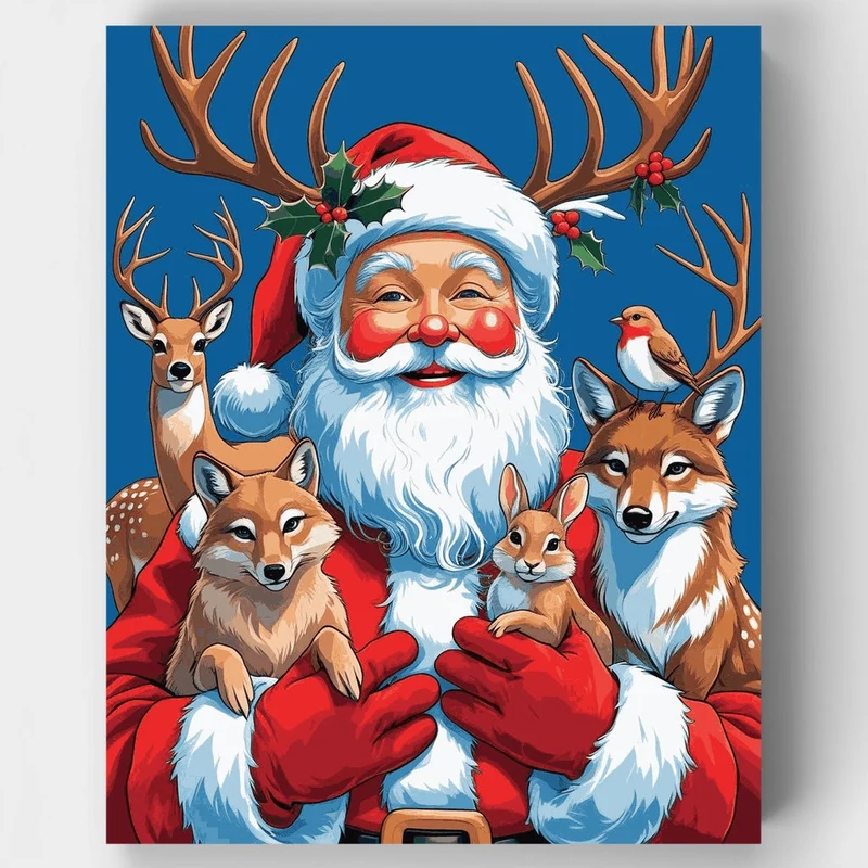 Santa with Woodland Animals - Paint by Numbers Kit
