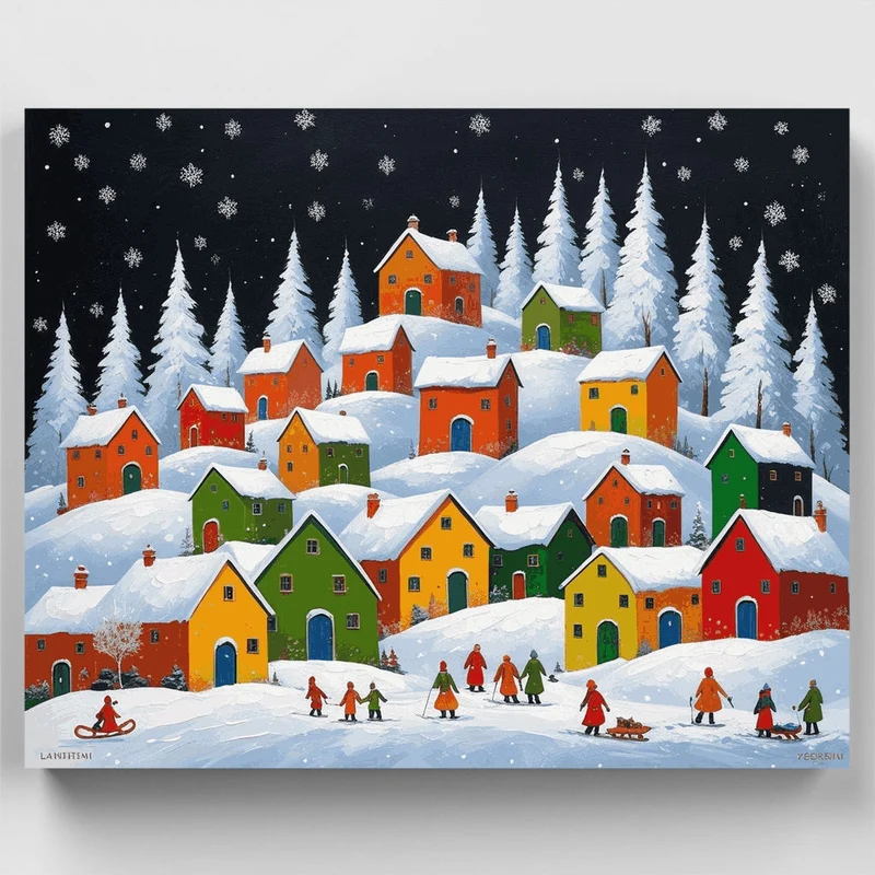 Colorful Winter Village - Paint by Numbers Kit