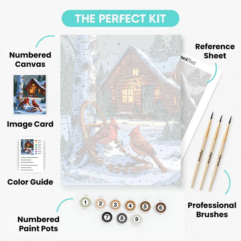 Winter Cabin with Cardinals - Paint by Numbers Kit