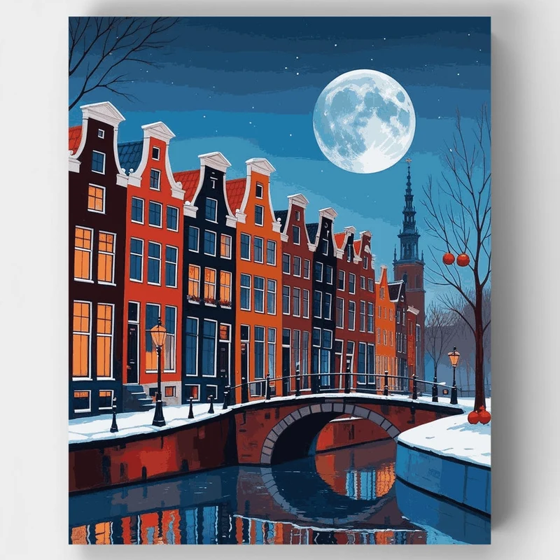 Amsterdam Canal by Moonlight - Paint by Numbers Kit