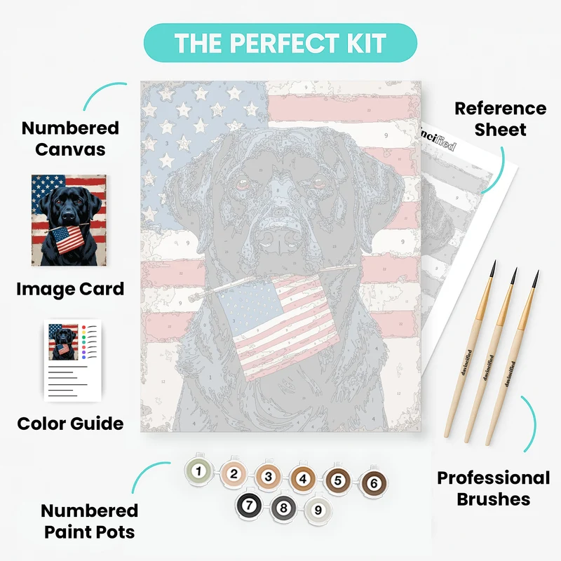 Patriotic Black Lab with American Flag - Paint by Numbers Kit