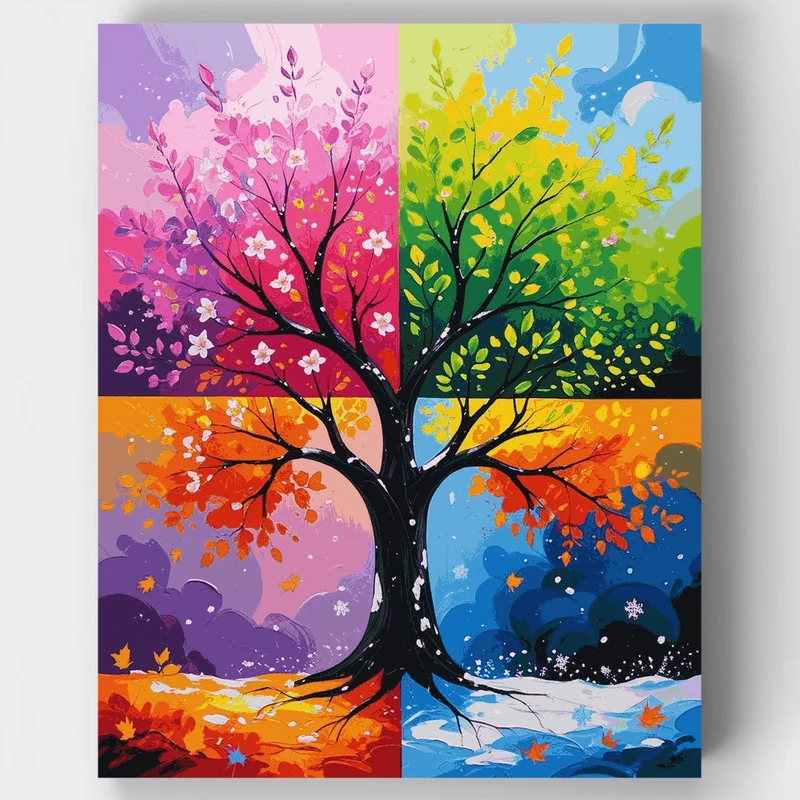 Vibrant Four Seasons Tree - Paint by Numbers Kit