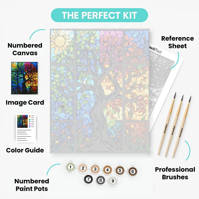 Stained Glass Seasons Tree - Paint by Numbers Kit