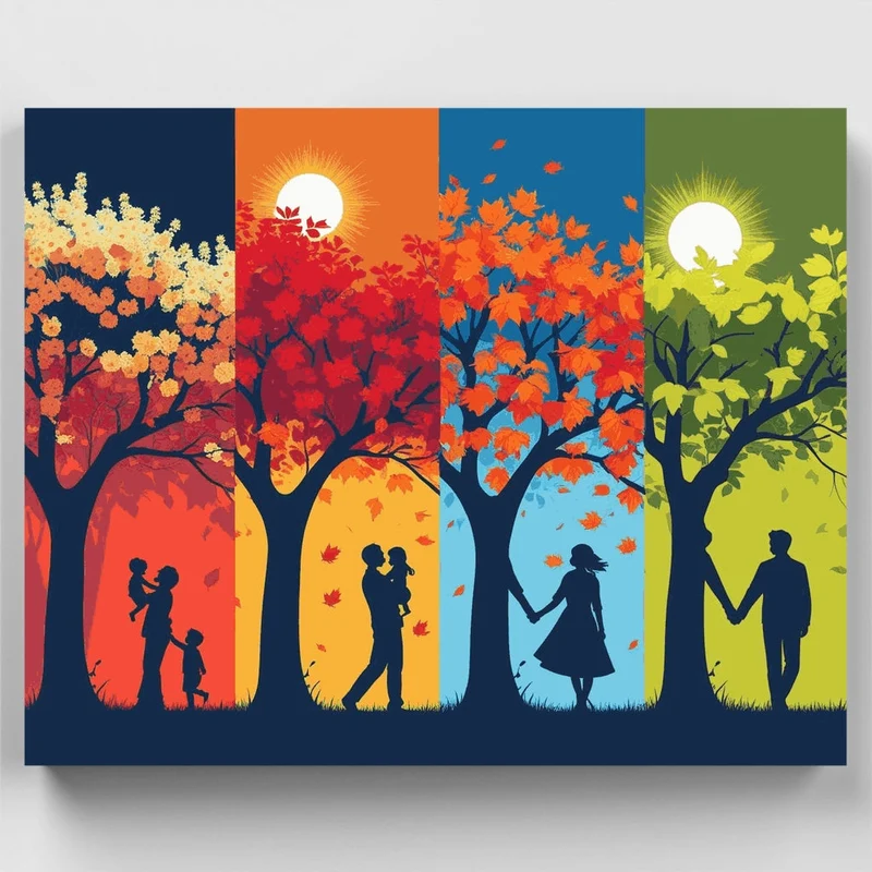 Four Seasons Family Silhouettes - Paint by Numbers Kit