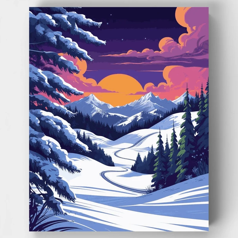 Winter Mountain Sunset - Paint by Numbers Kit