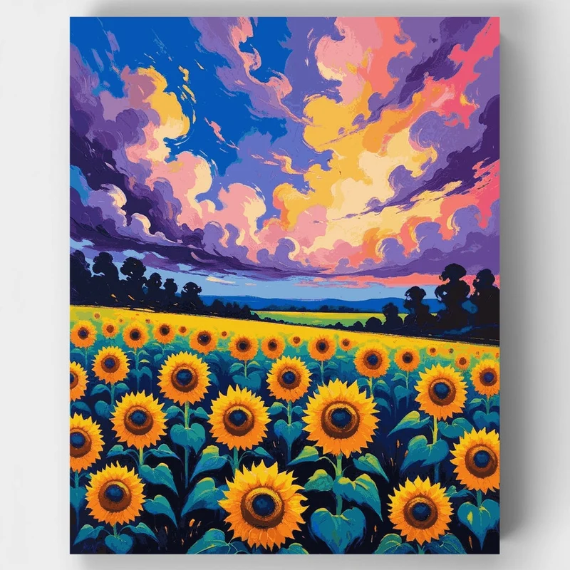 Vibrant Sunflower Field Sunset - Paint by Numbers Kit