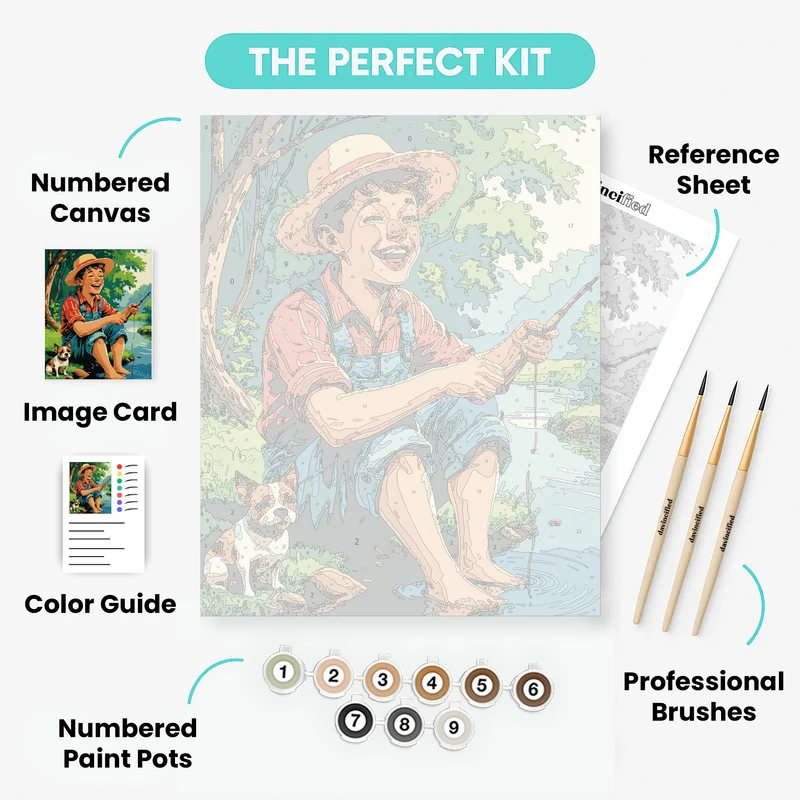 Fishing Boy with Dog - Paint by Numbers Kit