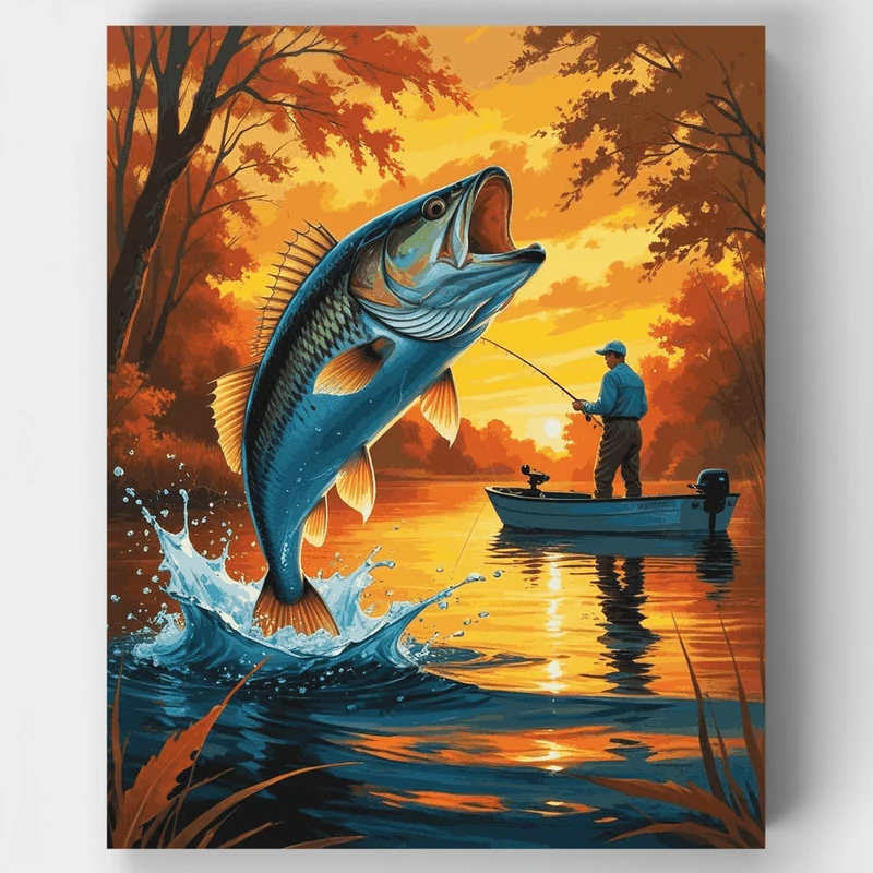 Bass Fishing at Sunset - Paint by Numbers Kit