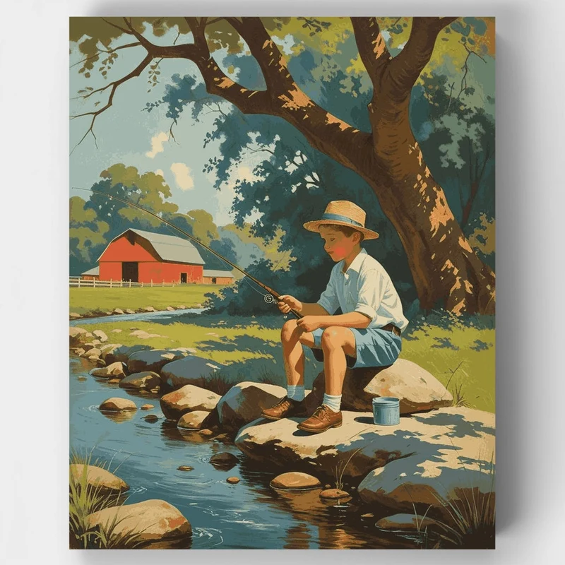 Fishing by the Red Barn - Paint by Numbers Kit