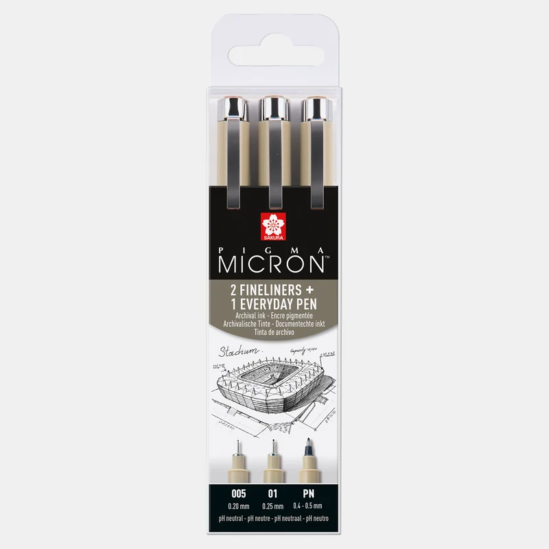 Set tehničnih pisal SAKURA Pigma Micron Arhitektura 3 kos – črna