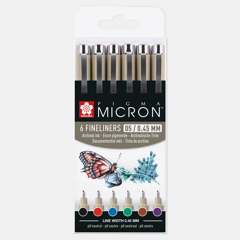 Sakura Pigma Micron 05 fineliner 0,45 mm – set da 6 colori