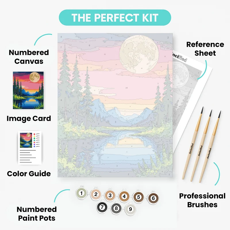 Moonlit Mountain Lake - Paint by Numbers Kit