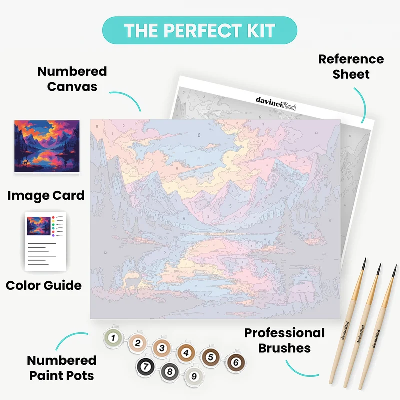 Vibrant Mountain Lake Deer - Paint by Numbers Kit
