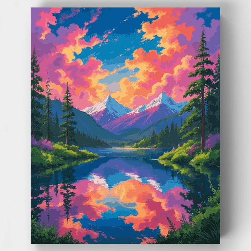 Mountain Lake Sunset - Paint by Numbers Kit