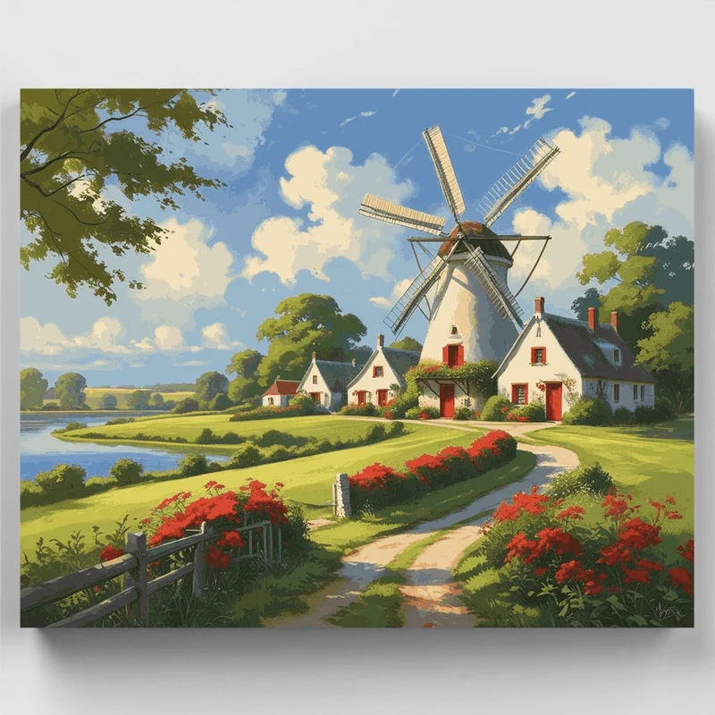 Dutch Windmill Village - Paint by Numbers Kit