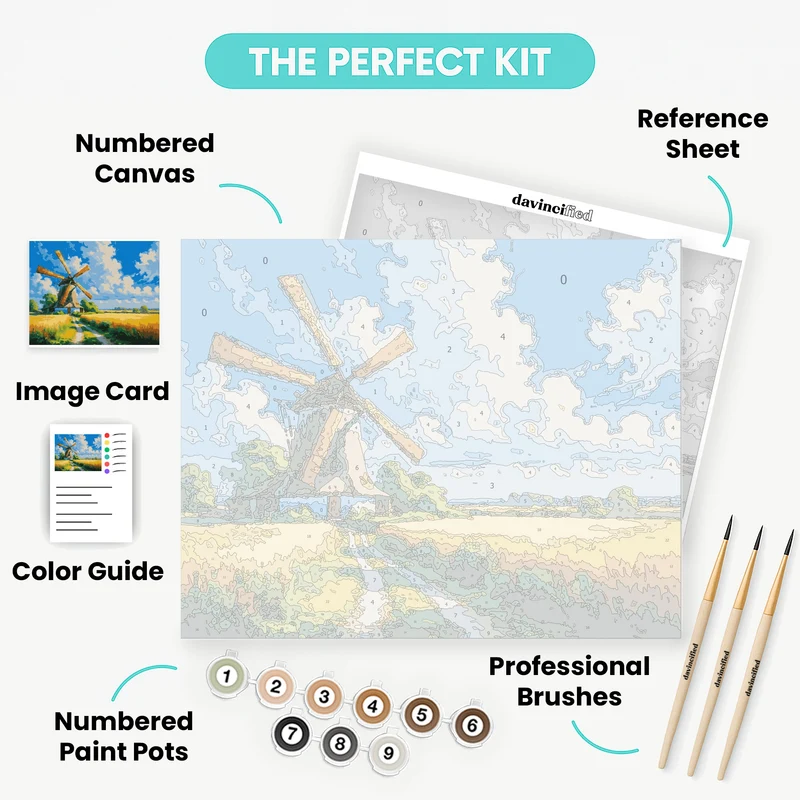 Dutch Windmill in Golden Fields - Paint by Numbers Kit