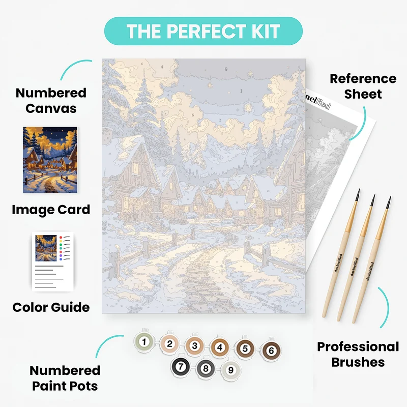 Winter Village Under Starry Sky - Paint by Numbers Kit