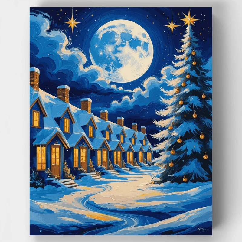 Winter Moonlight Village - Paint by Numbers Kit