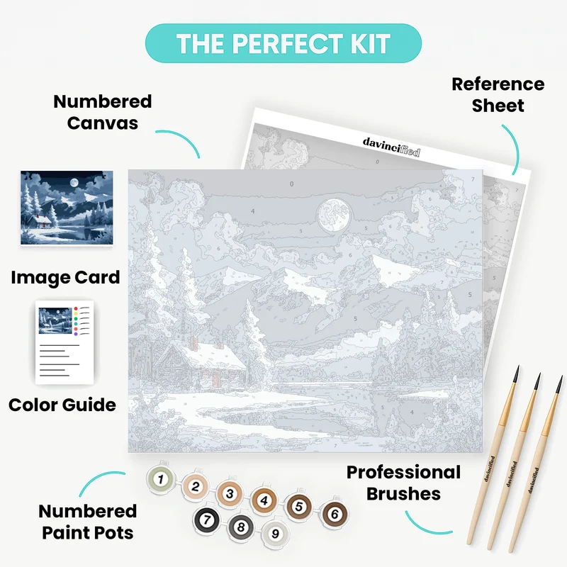 Winter Cabin Moonlight - Paint by Numbers Kit