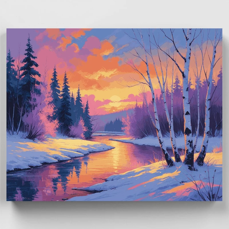Winter Sunset Stream - Paint by Numbers Kit