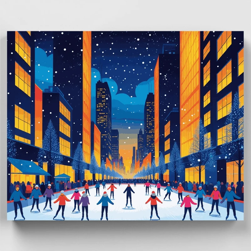 Winter Ice Skating in the City - Paint by Numbers Kit