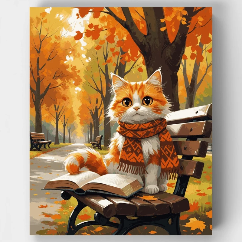 Autumn Cat Reading - Paint by Numbers Kit