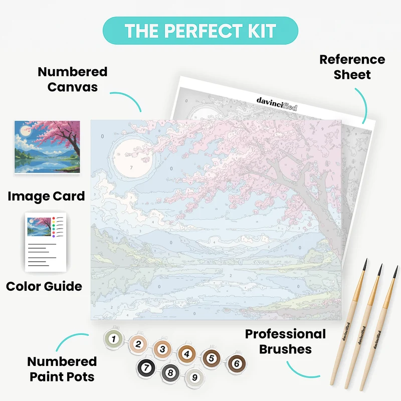 Cherry Blossom Lake View - Paint by Numbers Kit
