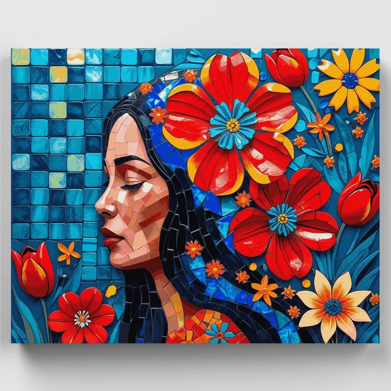 Mosaic Floral Portrait - Paint by Numbers Kit