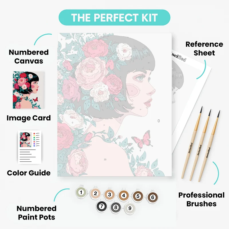Floral Portrait with Butterfly - Paint by Numbers Kit