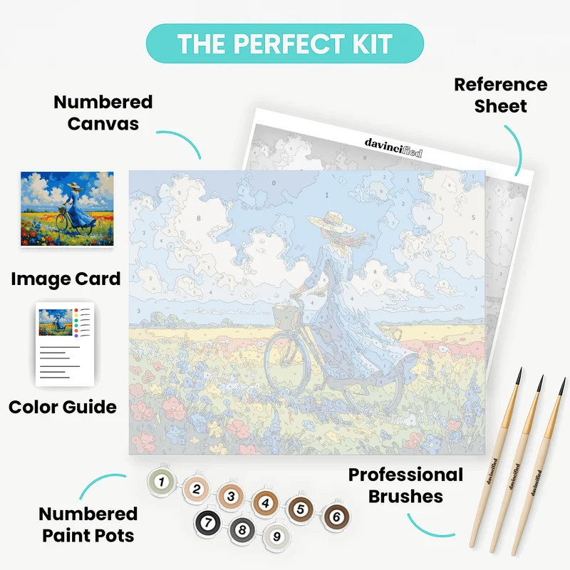 Bicycle Ride Through Wildflowers - Paint by Numbers Kit
