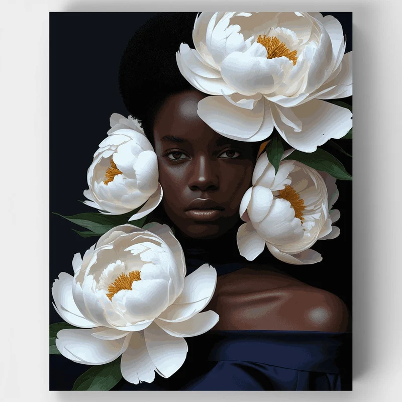 White Peonies Portrait - Paint by Numbers Kit