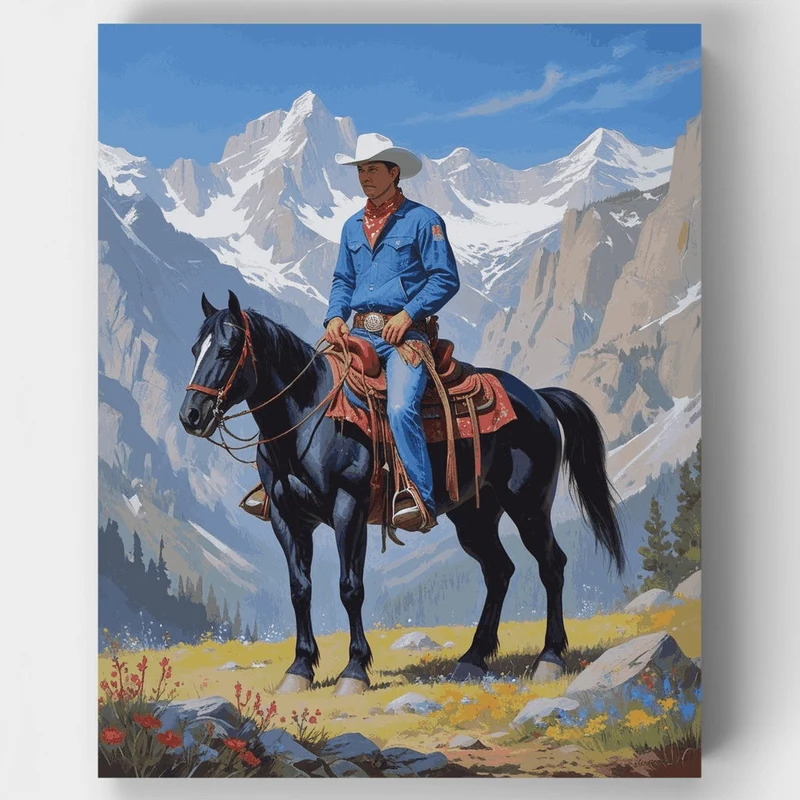 Western Cowboy on Horseback - Paint by Numbers Kit