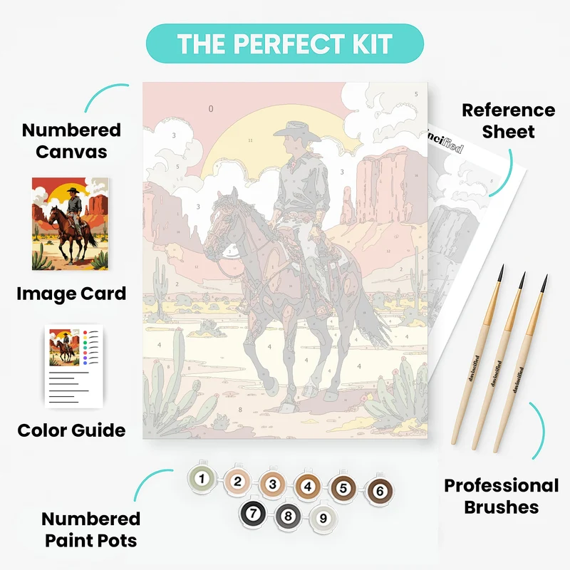 Western Cowboy Riding in Desert - Paint by Numbers Kit