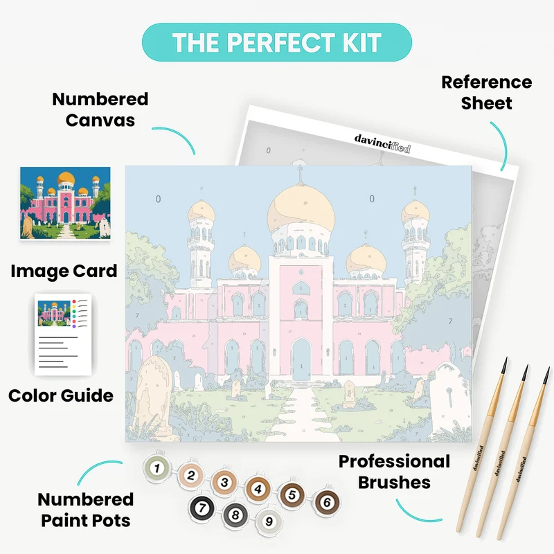 Pink Mosque with Golden Domes - Paint by Numbers Kit