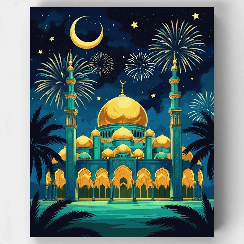 Islamic Mosque at Night - Paint by Numbers Kit