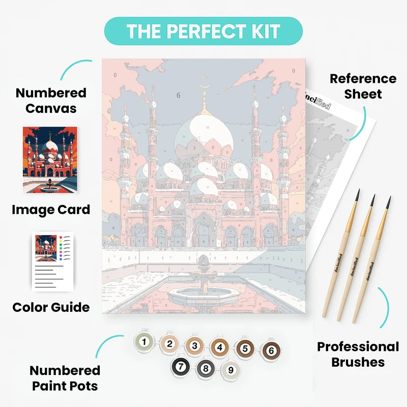 Islamic Mosque with Crescent Moon - Paint by Numbers Kit